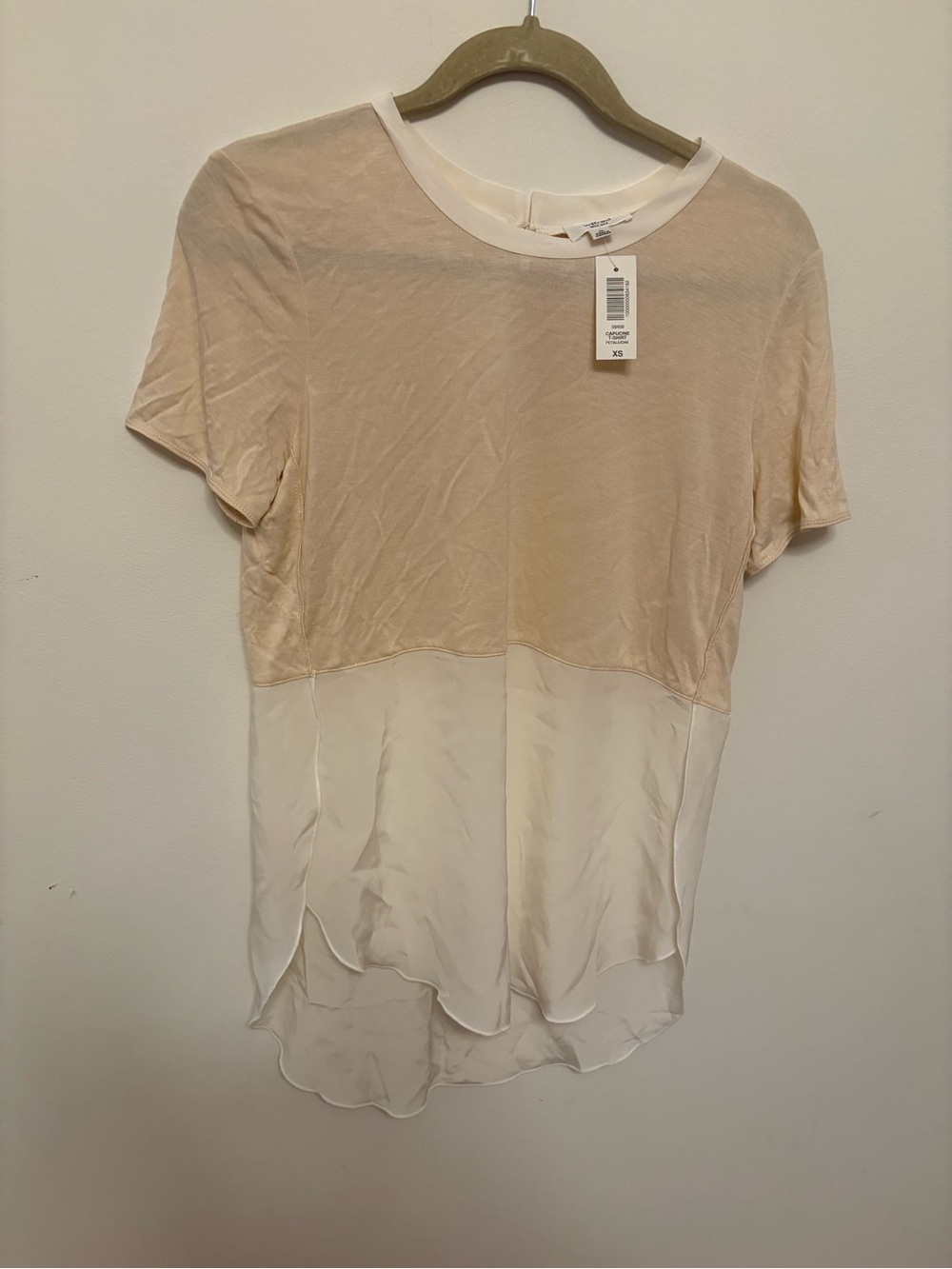 NWT Wilfred Cream High Low Short Sleeve Tee Two Tone 100% Silk Lower Shell XS